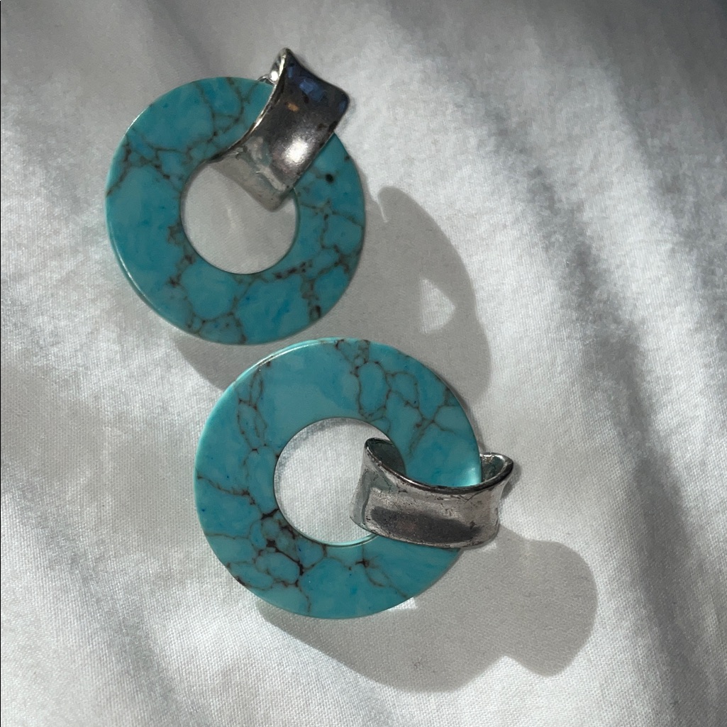 Robert Lee Morris Signed Turquoise Earrings With Silver Accents